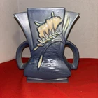 Roseville Freesia 1945 Vintage Art Pottery Blue Handled Ceramic Vase 200-Chips