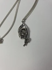 Vintage Grim Reaper with Sickle Silver Gothic Pendant Necklace JPI 2000
