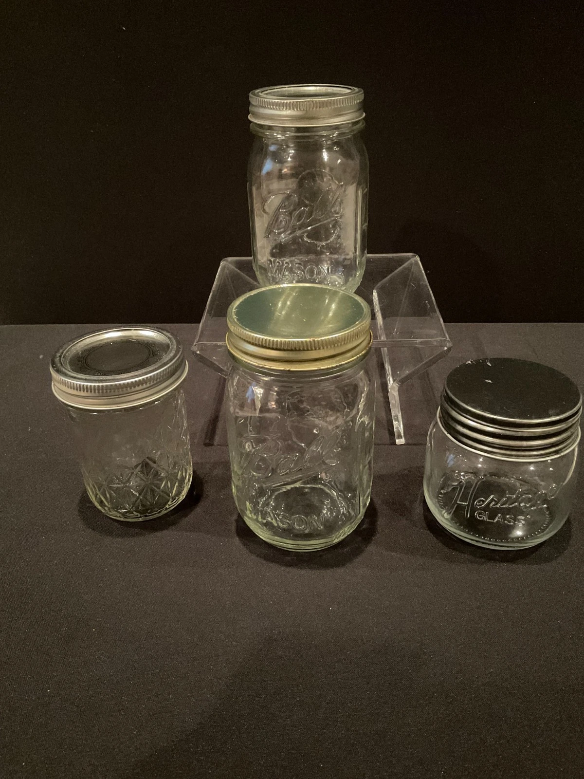 (4) Vintage Clear Glass Canning Jars-Ball Mason Heritage-Fruit Motif-Small