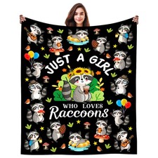 Raccoon Gifts Blanket Women Girls Just A Girl Who Loves Plush Flannel 50x40