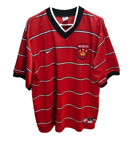 Metro FC #4 Nike Red Stripes Pullover Soccer Football Sewn Vintage Jersey L