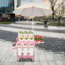 Metal Garden Cart Plant Stand Slide Out Rolling Flower Display Rack for Florist