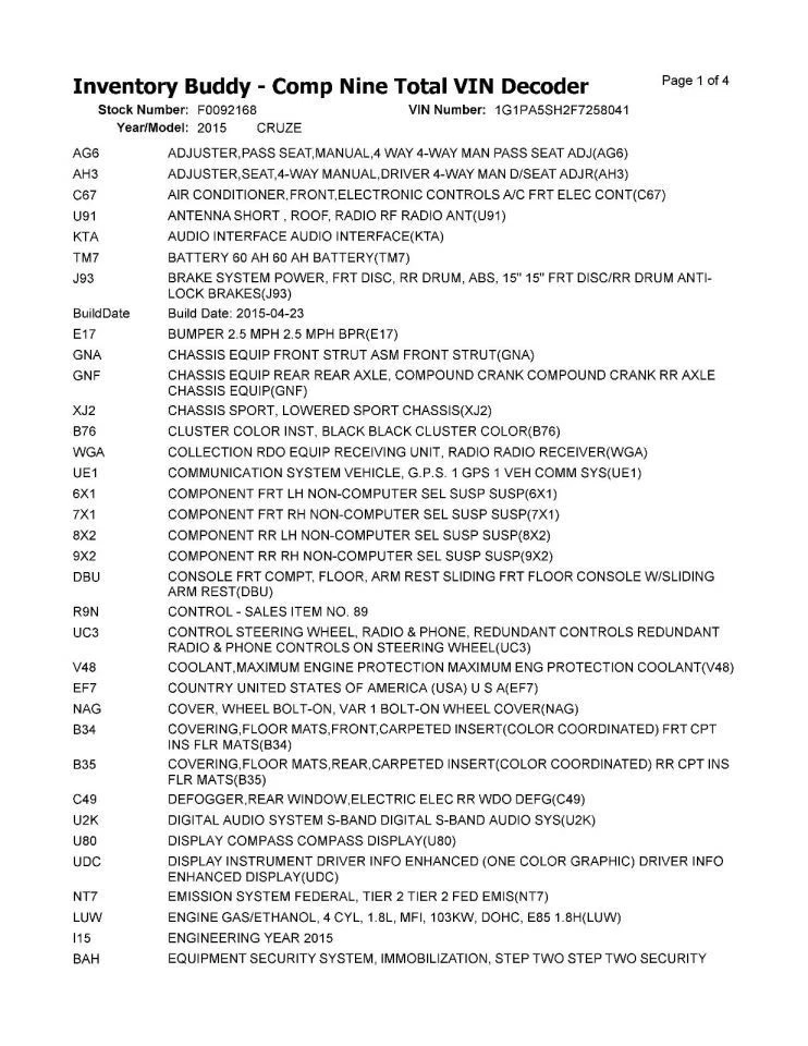 2015 Chevrolet Cruze Automatic Transmission FWD 1.8L Used 141K Miles Foto 4 de 4