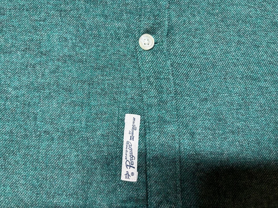 Penguin Mens Button Front Long Sleeve Cotton Polyester Green Logo Shirt Medium M - Image 3 of 4