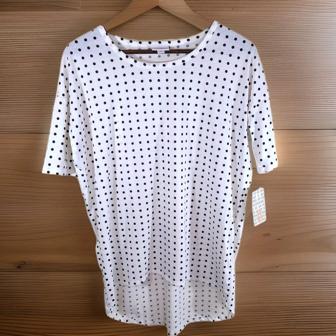 LuLaRoe Irma Size XS NWT Black White Polka Dot High Low Tunic Oversized