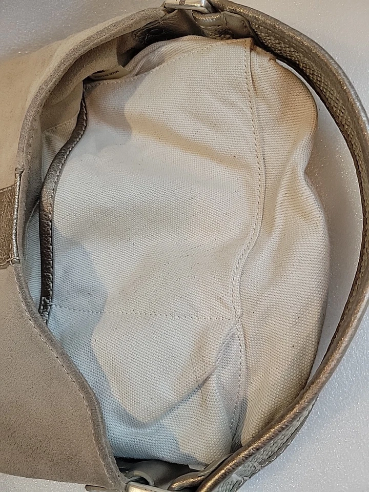 Bolso Hobo Michael Kors Pequeño Beige Cuero Tostado Suade Dorado Metálico Foto 3 de 4
