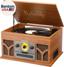 10-In-1 Record Player with Built-In Speakers Wireless Playback, CD Cassette Pl