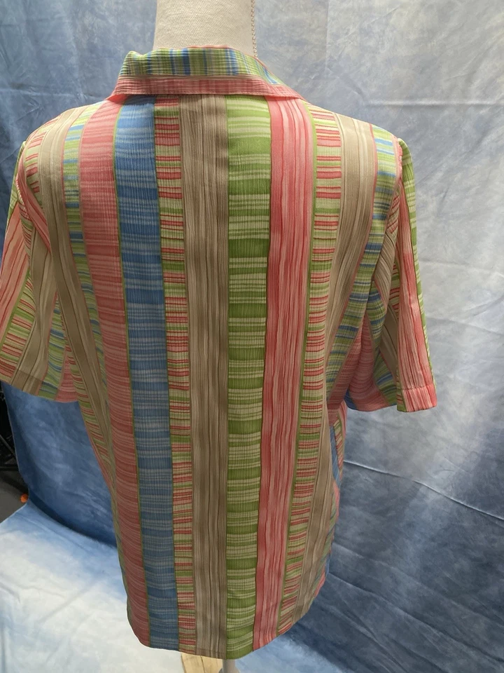 Vintage 1980s Women’s Alia Striped Pastel Colors Button Down Shirt Size 12 - Image 4 of 4