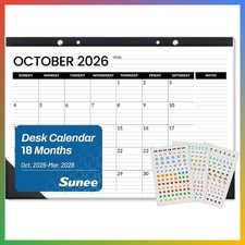 Desk Calendar 2027 18 Month Planner Oct 2026 Mar 2028 17x12 Black Planning Organ
