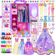 91Pcs 11.5 Inch Girl Doll with Clothes, Accessories and Closet - Princess Gowns,