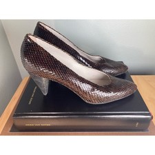 Maude Frizon Snakeskin Brown Black Pointed Toe Heels Sz 39.5 8.5/ 9 Amazing