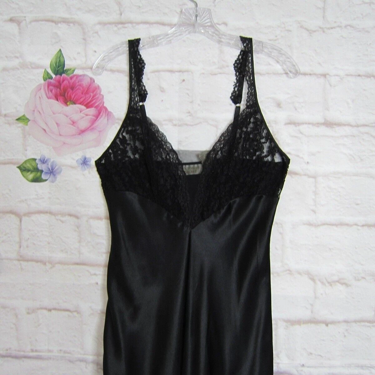 UNDERCOVER Camicia da notte lunga Victoria's Secret G Label vintage nera pizzo raso taglia small