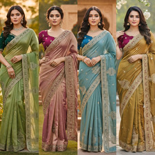 Designer Sari Bollywood Bridal Silk Saree Blouse South Indian Party Wear Saree