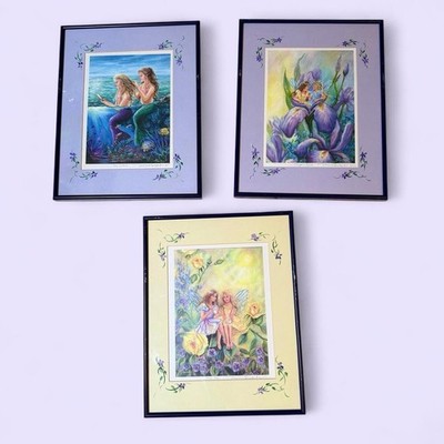 Vintage Original Whimsical Twee Framed Fairy & Mermaid Art Set