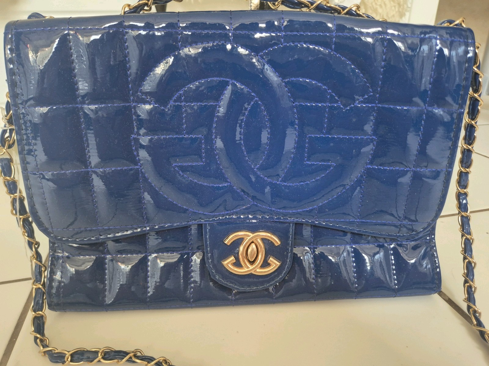 Chanel Royal Blue Quilted Lambskin Coco Crush Rectangular Medium Flap Bag.  used