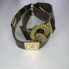 BSA Leather Belt Size 30 w/ Metal Buckle & Merit Badge Badges BH-179