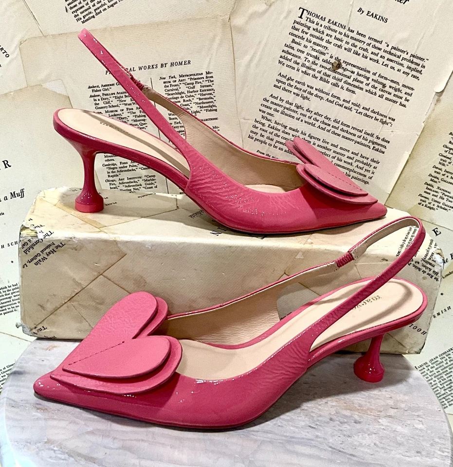 Anthropologie Maeve Rosa Patente Corazón Tacón Eslinga Punta MUESTRA 37/6-6.5 NUEVO Foto 4 de 4