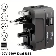 Universal AC power adapter with dual USB charging ports  plug sockets EU US Uk