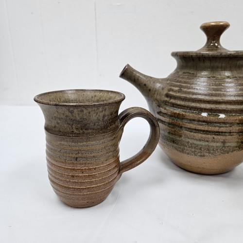 Vintage Handmade Teapot & Mugs Ceramn Stoneware Glazed Beautiful Set Signed - Picture 2 of 16