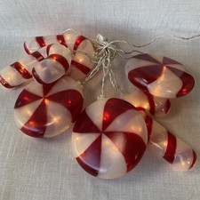 Peppermint Candy Cane Blow Mold Christmas String Lights White Red