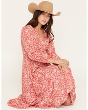 Panhandle Women's Slim Women'S Floral Paisley Print Long Sleeve Midi Dress