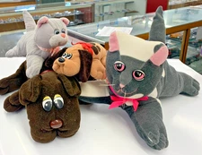 4 Vintage 1980s Pound Puppies and Purries Plush Cats and Dogs Bundle