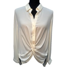 Zara Basic Collection Blouse Small Ivory Long Sleeve Button Up Sheer Long Back