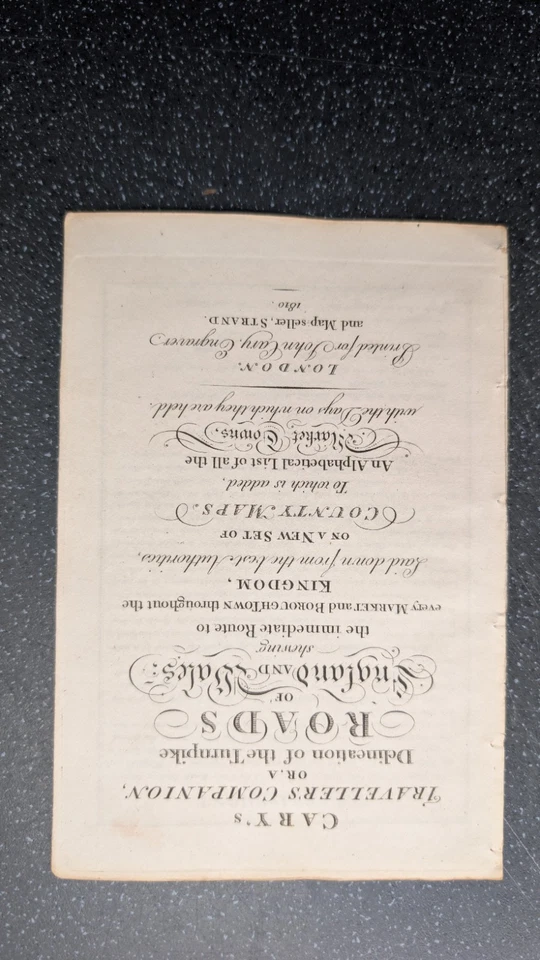 Оригинальная антикварная карта округа Кэри 1810 г. компаньон путешественников Вустершира - Изображение 2 из 2