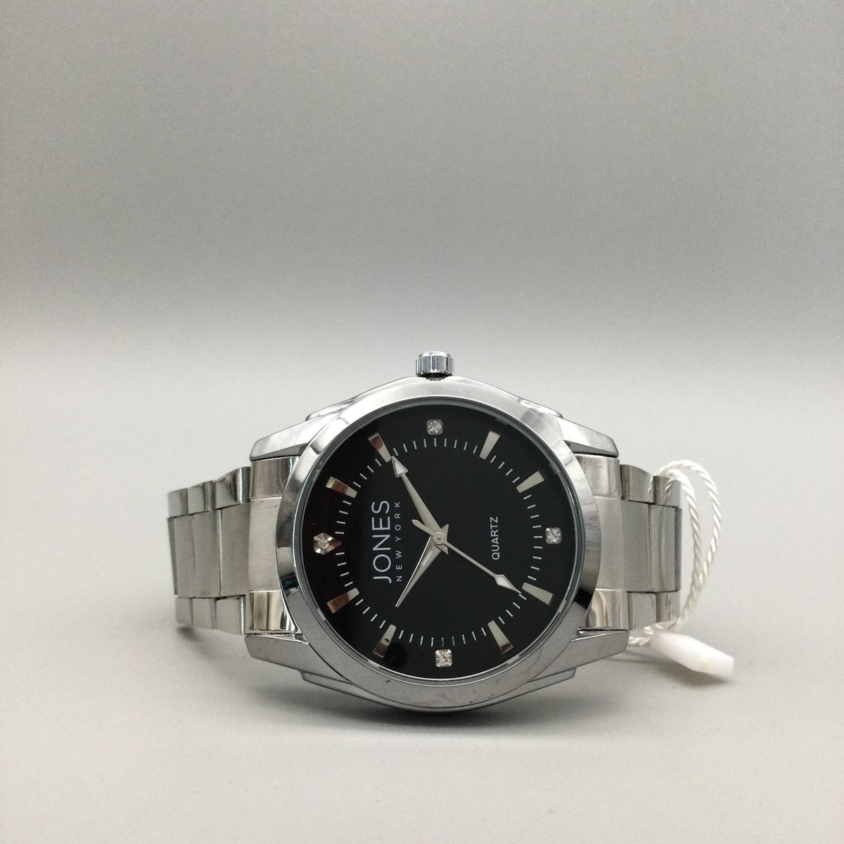 Jones New York Mens Watch 42mm Black Dial Silver Stainless Steel