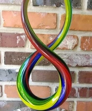 Striking Large Twisted  Rainbow Helix Swirl Art Glass Abstract Sculpture 15" Vtg