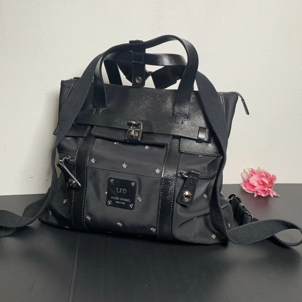henri bendel Black Leather Convertible Top-Handle Backpack never used Henri Bendel Black Nylon Jetsetter | Mercari main image 4