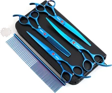 7.0in Titanium Professional Pet Grooming Scissors Set, 6 in 1 Straight