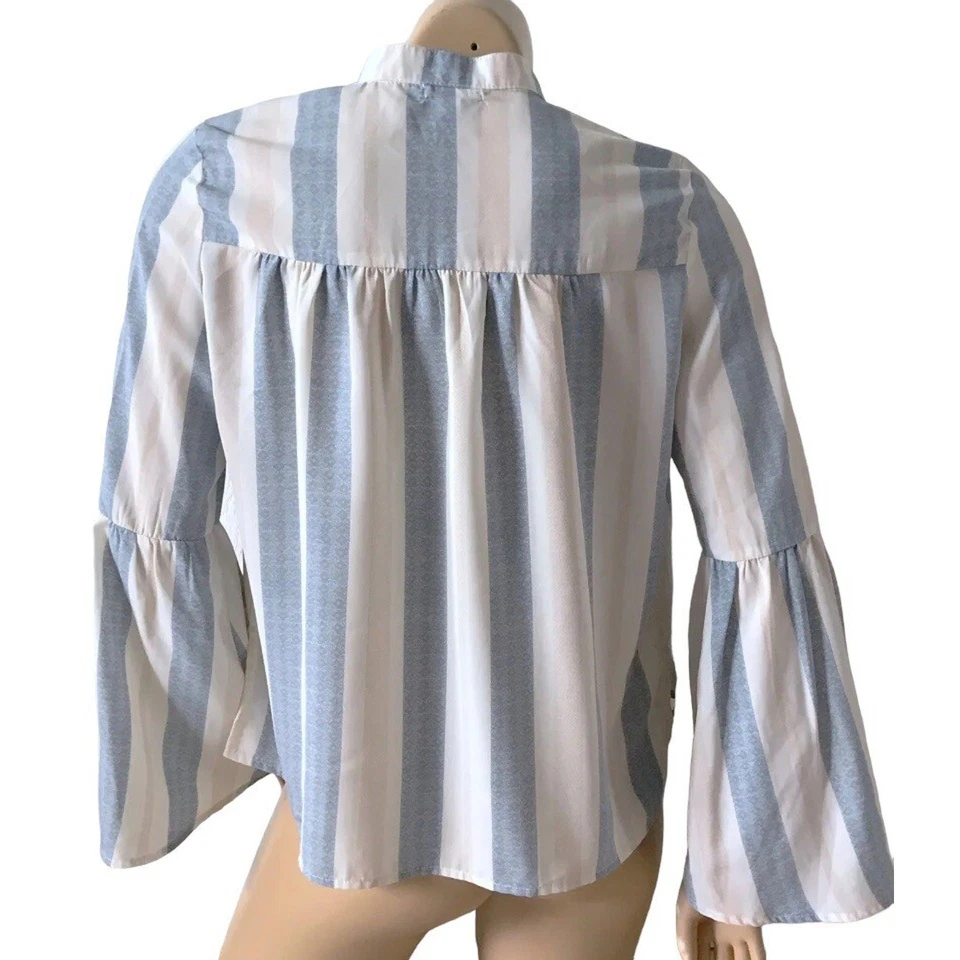 LOVE FIRE Womens Size Medium Striped Long Sleeve Bell Sleeve Button Front Shirt - Image 3 of 4