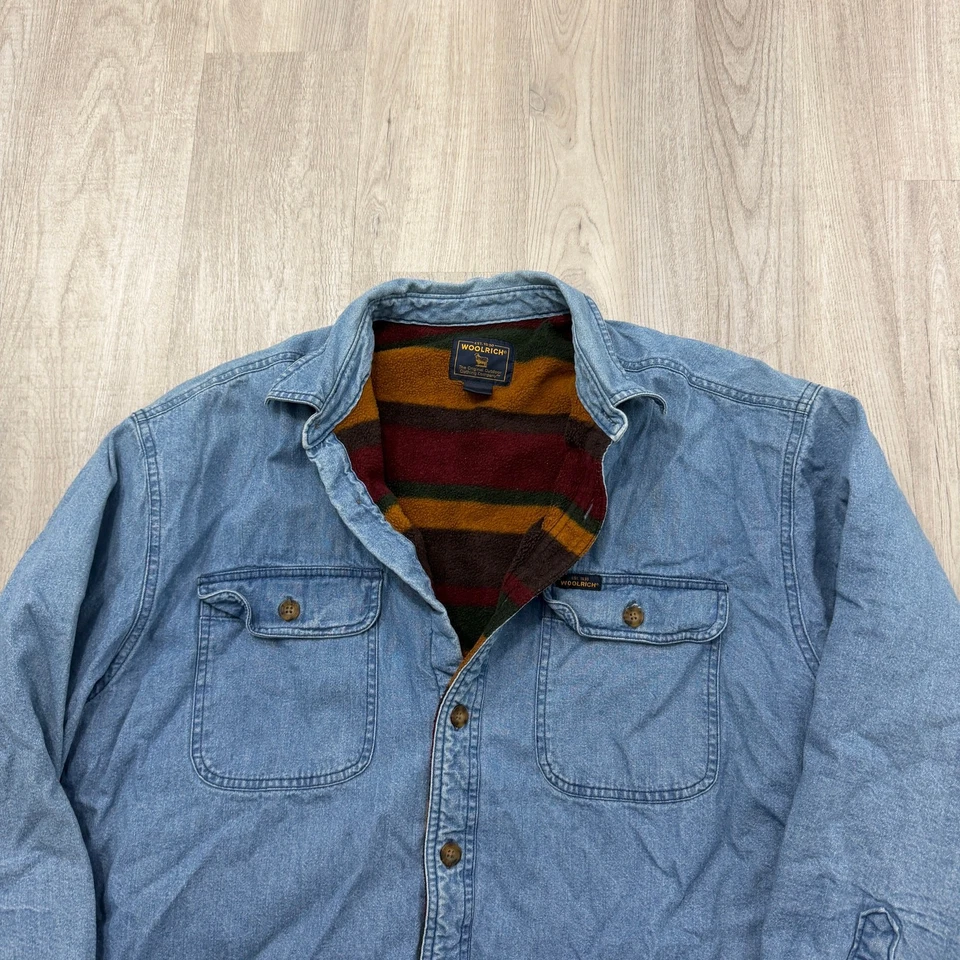 Vintage Woolrich Blanket Lined Denim Shacket Large Jean Shirt Jacket Fleece - Image 2 of 4
