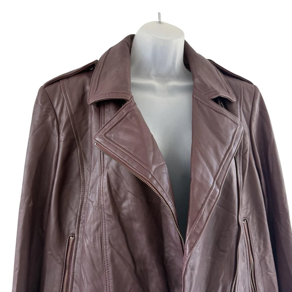 Badgley Mischka Jacket Womens XL Brown Burgundy Gia Lamb Leather Moto Biker - Image 4 of 4