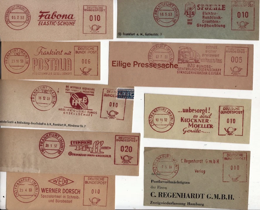 ZB22 Frankfurt 9 verschiedene alte Absenderfreistempel von 1952-1955 - Bild 1 von 1