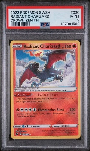 2023 POKEMON SWORD & SHIELD CROWN ZENITH #020 RADIANT CHARIZARD PSA 9