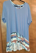 LOGO Lori Goldstein Women's Tunic Top Size 2X Blue Tie Dye Hem Flowy Boho