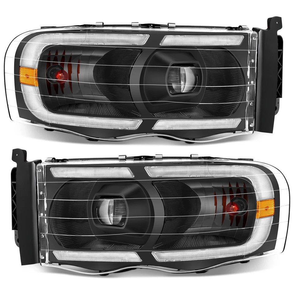 LED DRL Projector Headlights Sequential For 2002-2005 Dodge Ram 1500 2500 3500 - Image 2 of 4