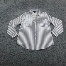 Fortune + Ivy Shirt Womens Large Blue White Striped Button Front Blouse Top