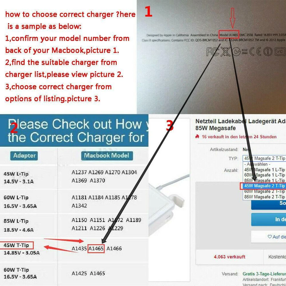 45W 60W 85W Netzteil Ladekabel Ladegerät Adapter FÜR Apple Macbook Pro Megasafe - Bild 3 von 4