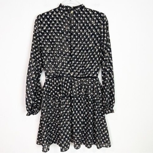 STINE GOYA CHRISTINE BLACK GOLD STAR PRINT LONG SLEEVE RUFFLE DRESS WOMENS SMALL - Picture 8 of 14