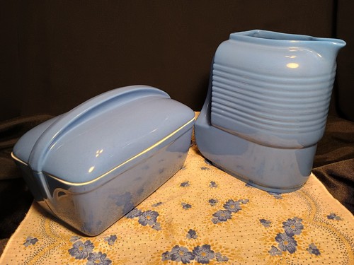 Vintage Blue Hall Art Deco Westinghouse Refrigerator Pitcher & Box 3-pc Set - Picture 2 of 17