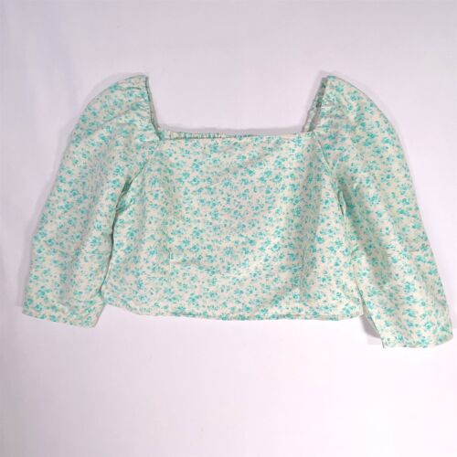 Levi's Statement Bluse XS Cropped gesmokter Rücken Puff 3/4 Arm grün geblümt - Bild 2 von 11