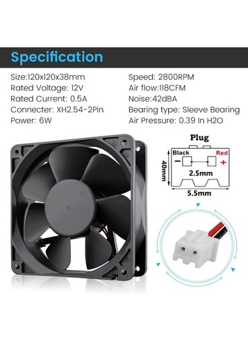 Ventilador de caja de enfriamiento sin escobillas de alto flujo de aire de CC de 4,724 pulgadas x 1,496 pulgadas - Imagen 2 de 7