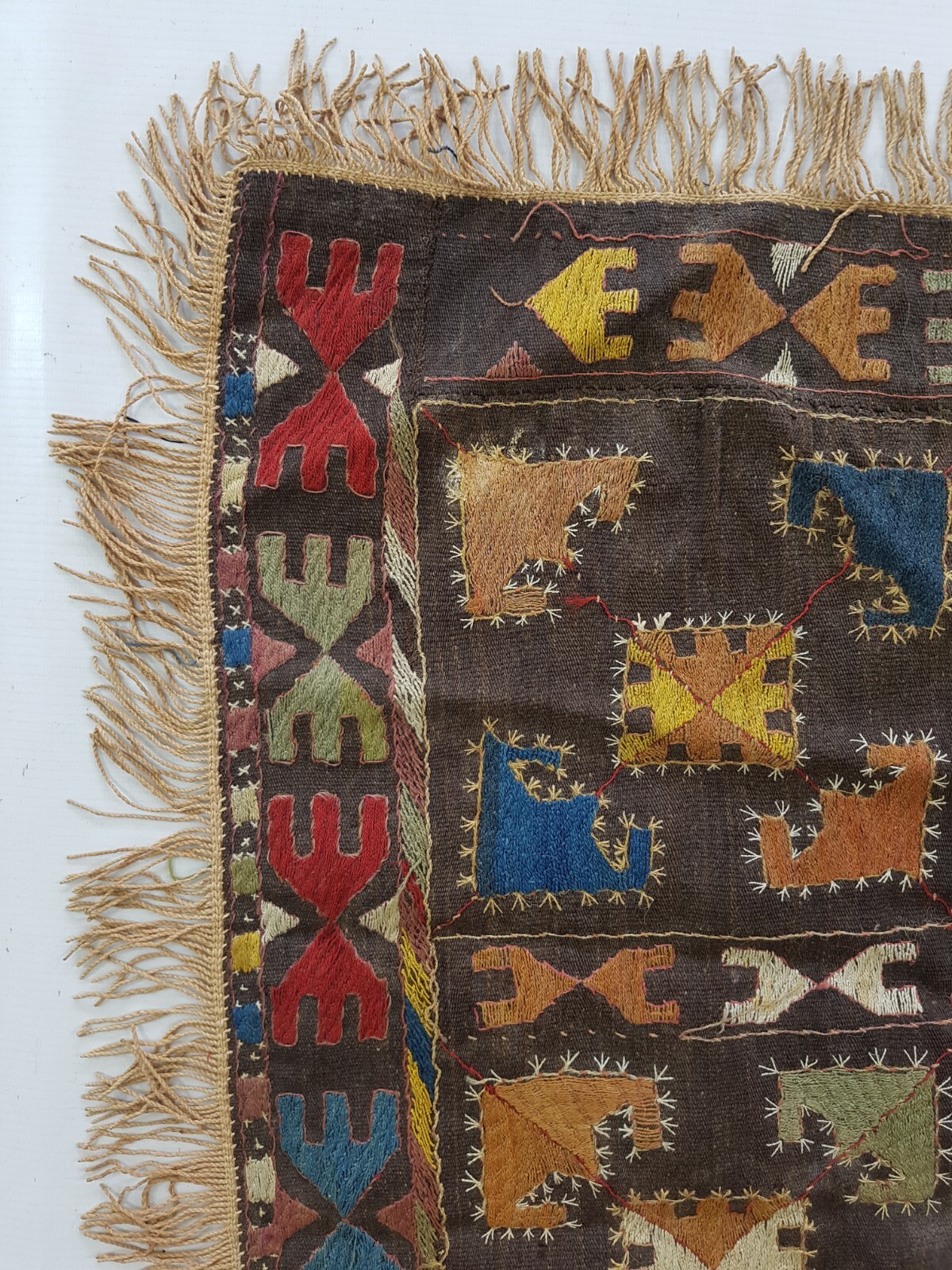 Antique Uzbek Embroidered Aina Khalta 68x60cm