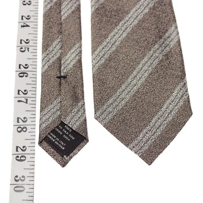 Cravate Tom Ford 100% Soie - Marron à Rayures Blanches, Neuf Avec étiquettes