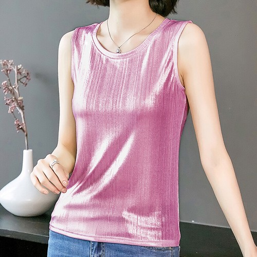 Lady Shiny Glitter Camisole Vest Tank Tops Sleeveless Outwear Loose Casual Basic - Picture 13 of 16