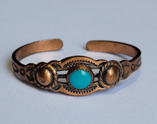 Navajo Cuff Bracelet For Small Child Baby Turquoise Copper Native American Vntg