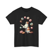 Unisex Adult T Shirt Funny Cat Juggling Donuts Quirky Cool Gift Feline Graphic